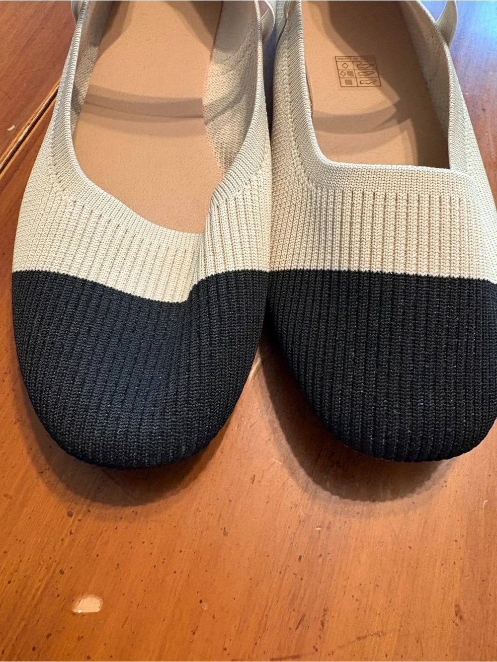 Cream & Black Knit Mary Jane Flats